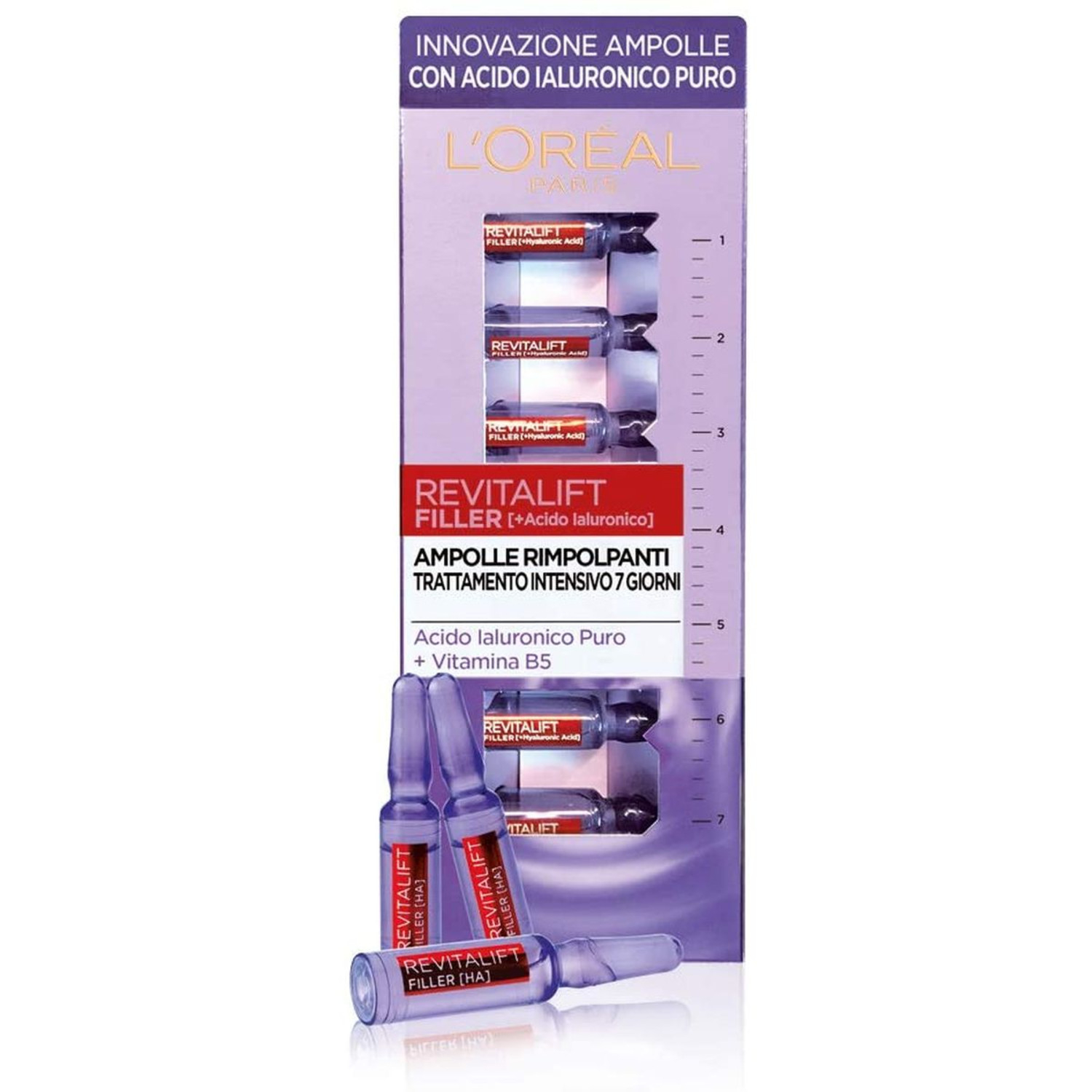 L'Oréal Paris Ampolle Rimpolpanti Revitalift Filler, Azione Antirughe, con Acido Ialuronico Puro 100% Concentrato e Vitamina B5, Trattamento Intensivo 7 Giorni, 7x1 ml L'Oréal Paris Ampolle Rimpolpanti Revitalift Filler, Azione Antirughe, con Acido Ialuronico Puro 100% Concentrato e Vitamina B5, Trattamento Intensivo 7 Giorni, 7x1 ml