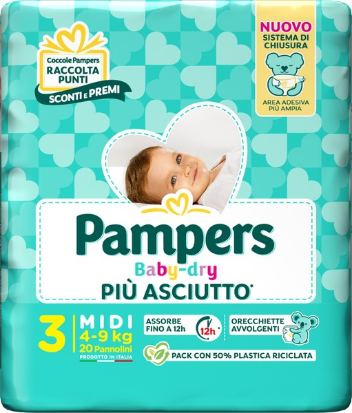 PAMPERS BABY DRY tradizionale Taglia 3-MIDI (4-9 kg) 20PZ