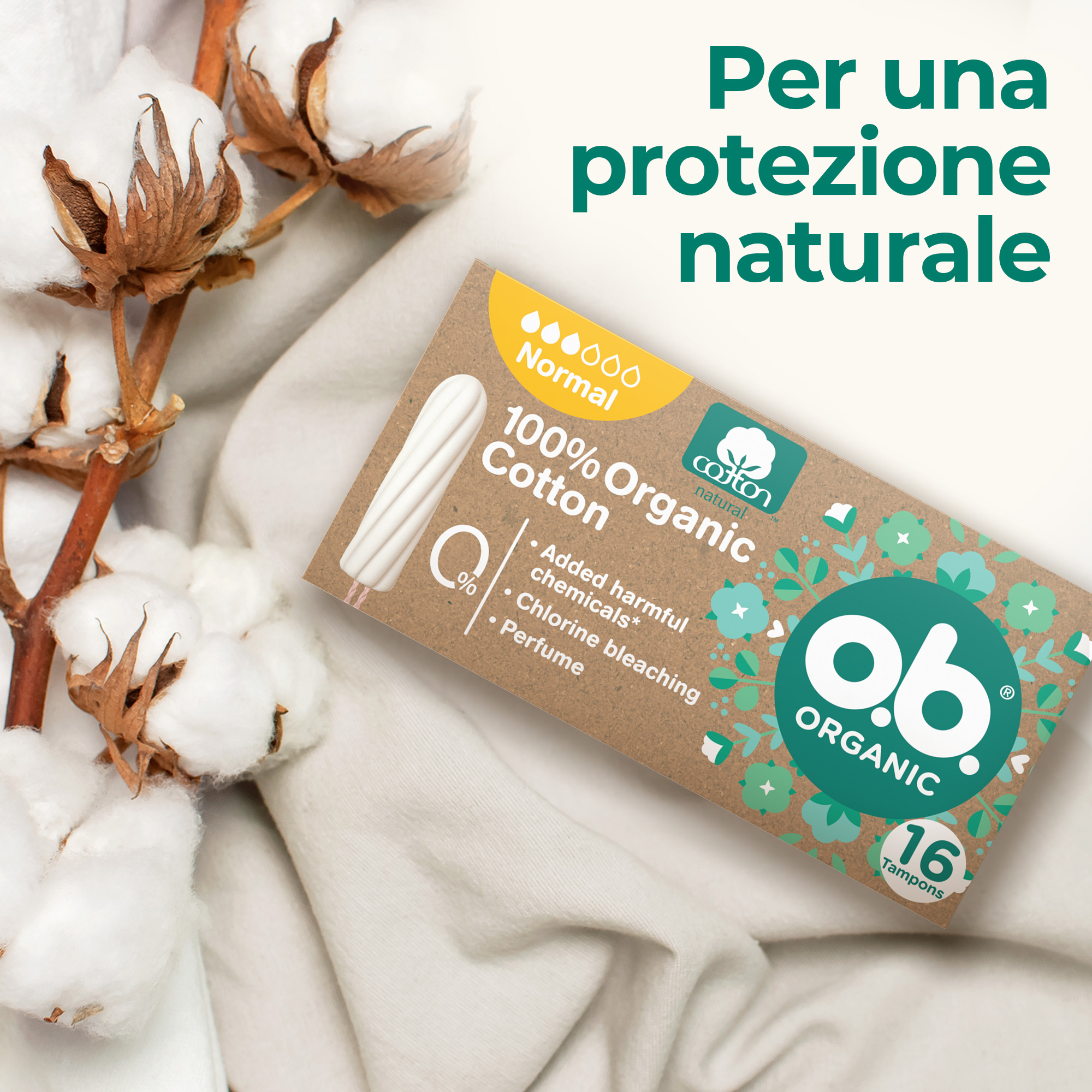 o.b. Organic Tamponi, Normal, 16 Tamponi da 50 G, White o.b. Organic Tamponi, Normal, 16 Tamponi da 50 G, White