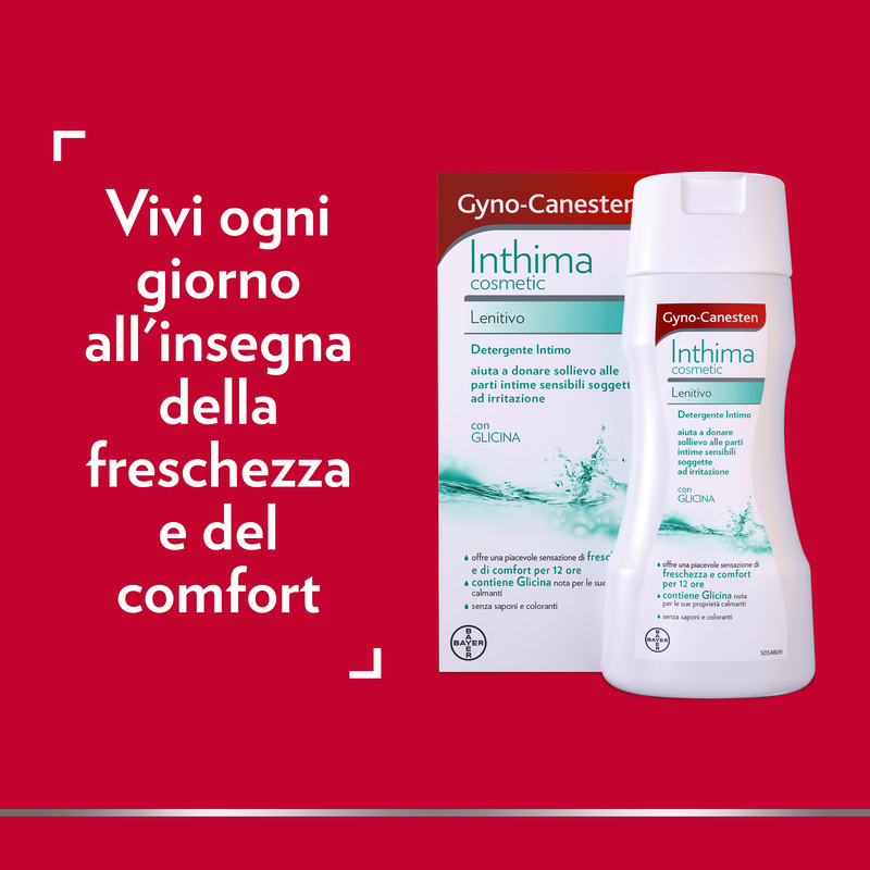 Gyno-Canesten Inthima, Detergente Lenitivo per Igiene Intima, con Glicina, Sensazione di Freschezza e Comfort per 12 ore, 0% Sapone, Conservanti e Coloranti, Flacone da 200 ml