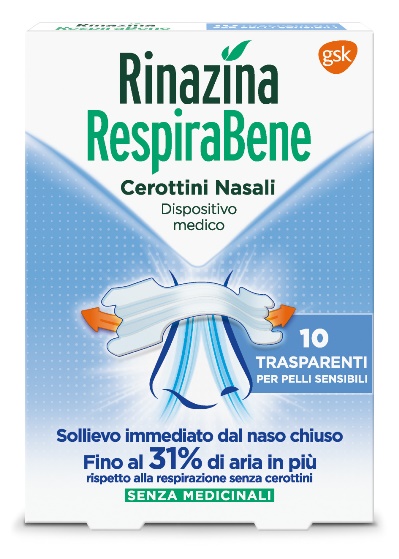 Rinazina RespiraBene Cerottini Nasali Trasparenti 10 Pezi