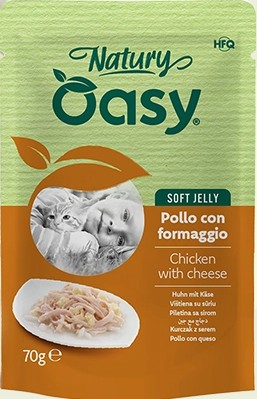 OASY GATTO NATURY SOFT JELLY POLLO CON FORMAGGIO 70GR (bustina)