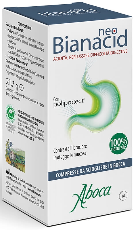 Aboca NeoBianacid - Acidità e Reflusso 14 Compresse Masticabili - DISPOSITIVO MEDICO Classe II a Aboca NeoBianacid - Acidità e Reflusso 14 Compresse Masticabili - DISPOSITIVO MEDICO Classe II a