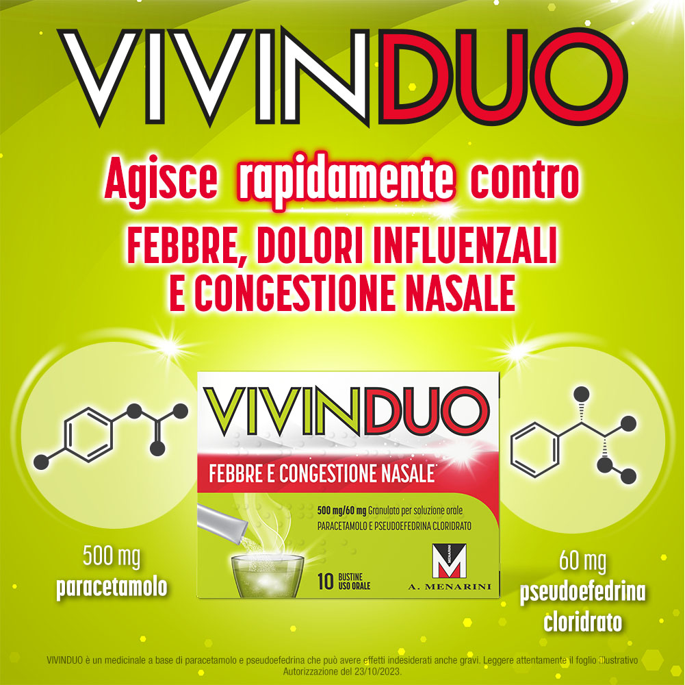 VivinDuo Febbre e Congestione Nasale 500 mg/60 mg 10 Bustine