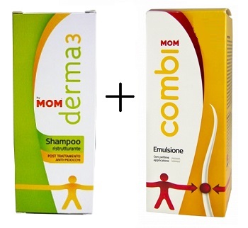 MOM trattamento pediculosi COMBI Emulsione con pettine + DERMA3 Shampoo ristrutturante MOM trattamento pediculosi COMBI Emulsione con pettine + DERMA3 Shampoo ristrutturante