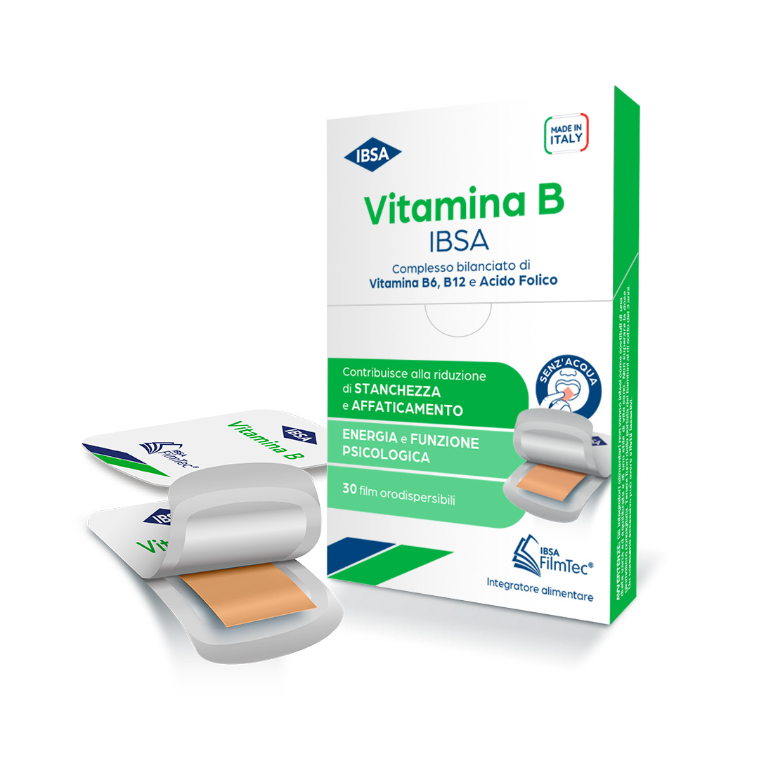 VITAMINA B IBSA - Integratore alimentare a base di vitamina B6, B12 e acido folico contro stanchezza e affaticamento - 30FILM ORALI