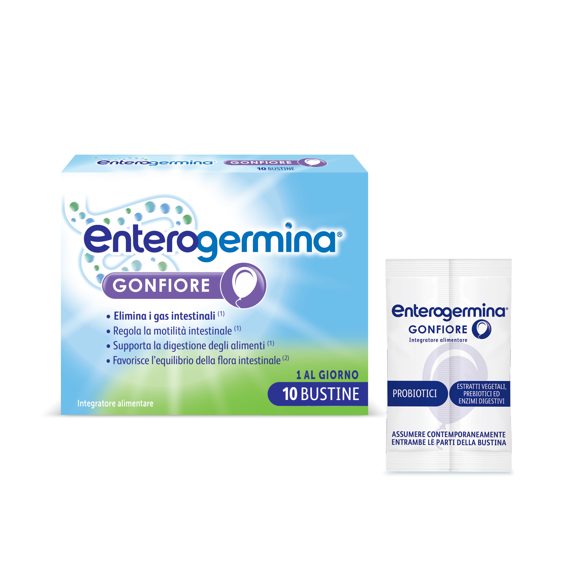 Enterogermina Gonfiore 10 Bustine Gusto Pesca - Integratore Con Probiotici, Enzimi Digestivi E Fermenti Lattici Per Il Gonfiore Addominale