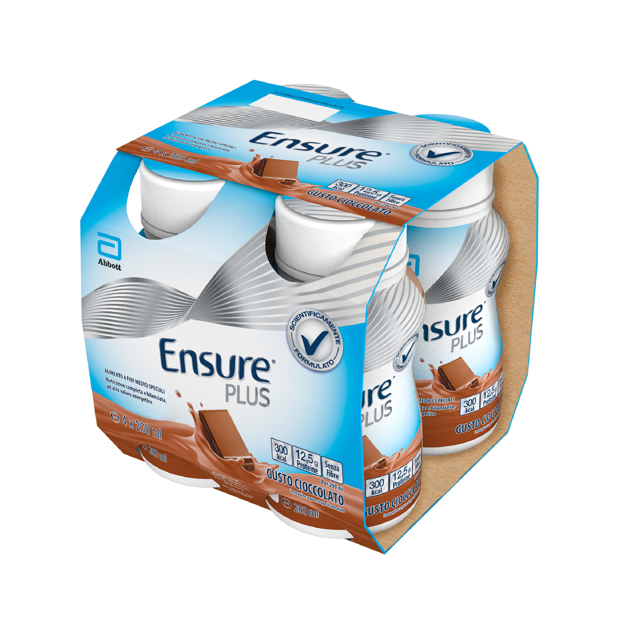 Ensure Plus Alimento a Fini Medici Speciali Ipercalorico Cioccolato 4x200ml