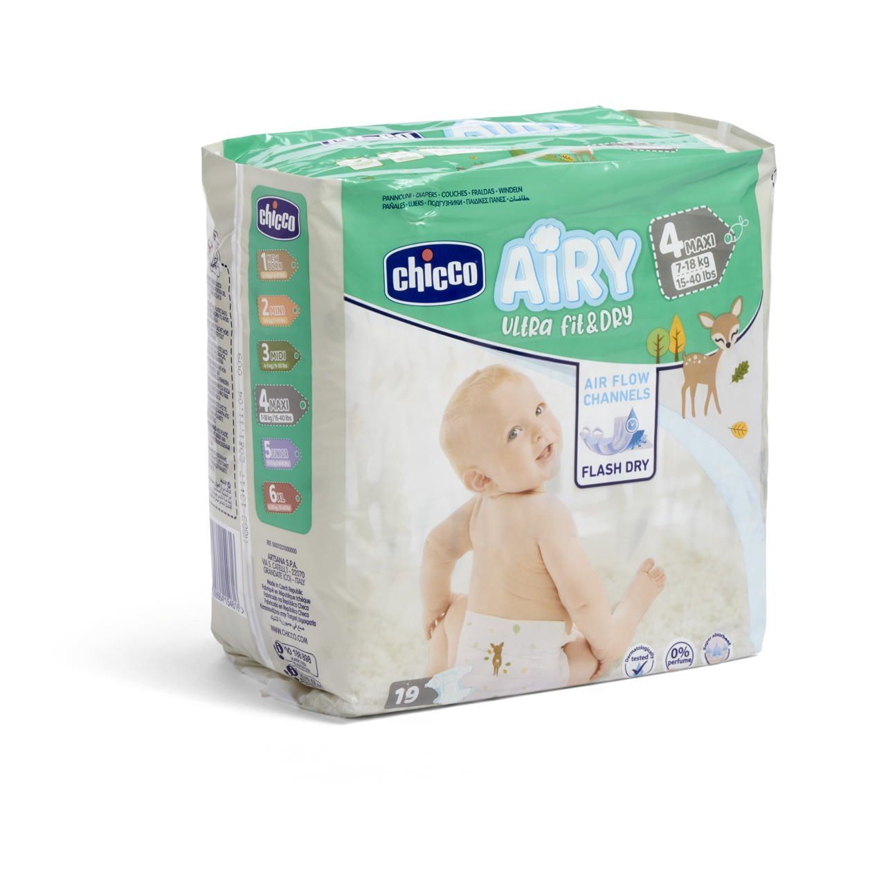 chicco NUOVO AIRY ULTRA Fit&Dry Pannolini Taglia 4 MAXI 7-18 kg 19 pezzi