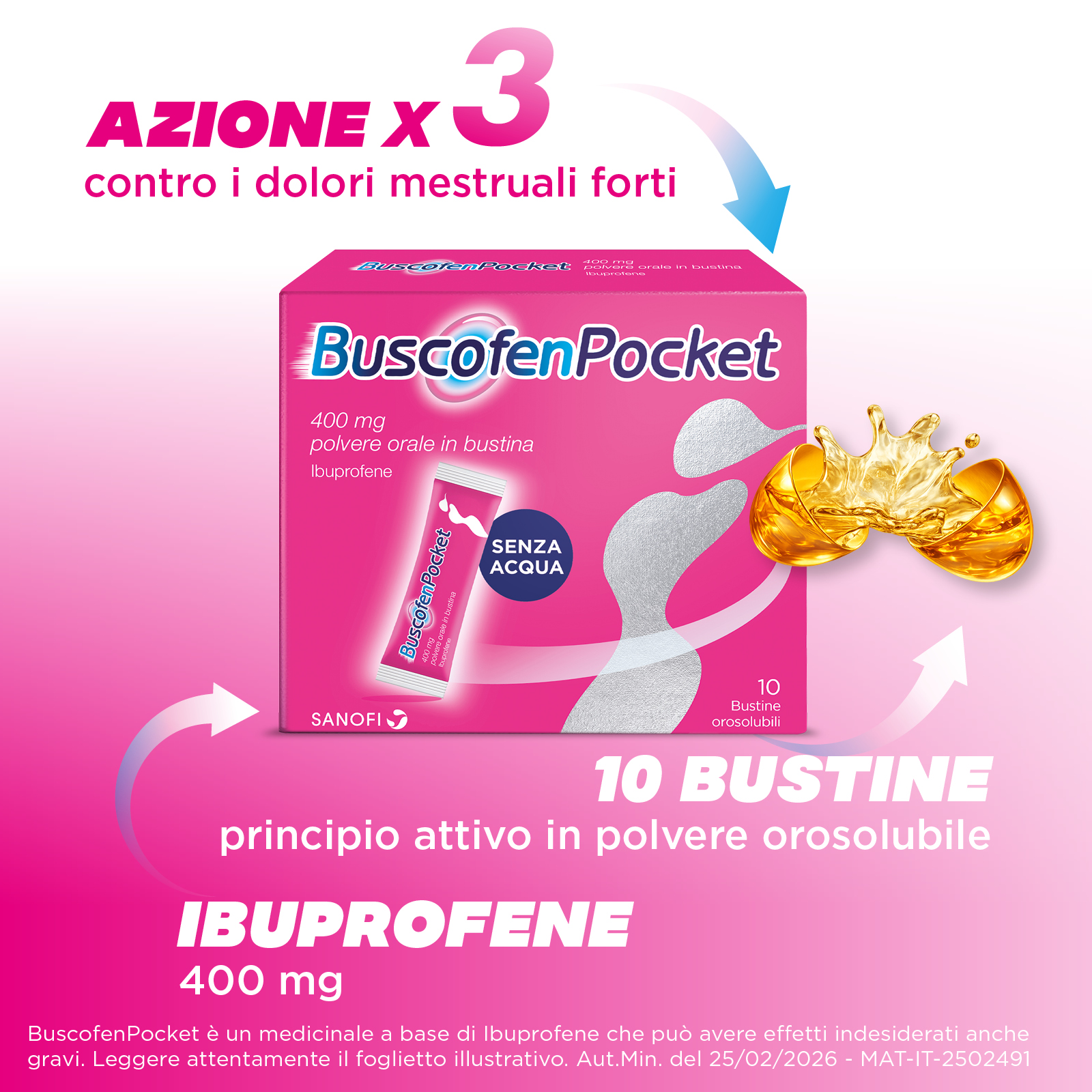 BuscofenPocket 400 mg - Contro I Dolori Da Ciclo Forti 10 Bustine