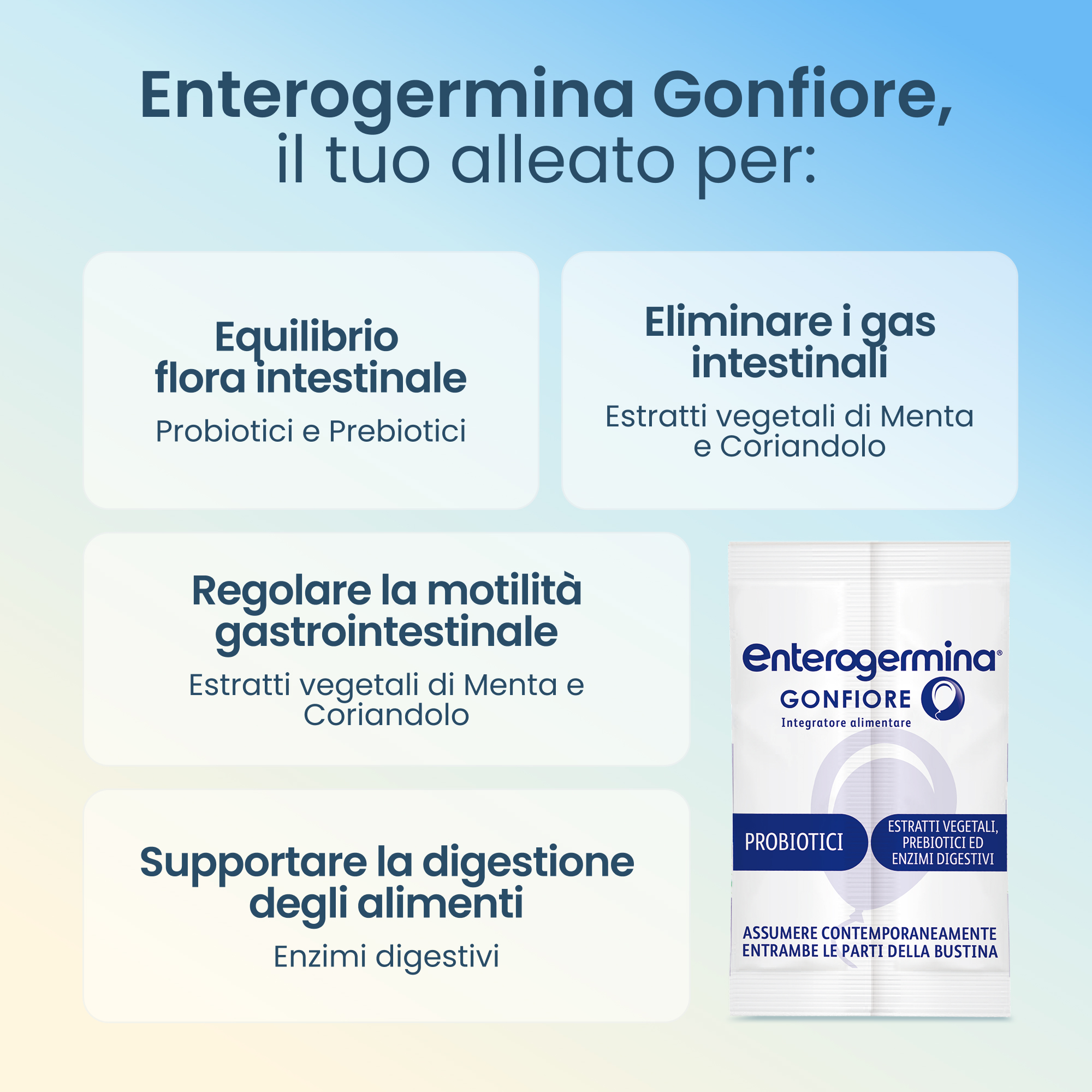 Enterogermina Gonfiore 10 Bustine Gusto Pesca - Integratore Con Probiotici, Enzimi Digestivi E Fermenti Lattici Per Il Gonfiore Addominale