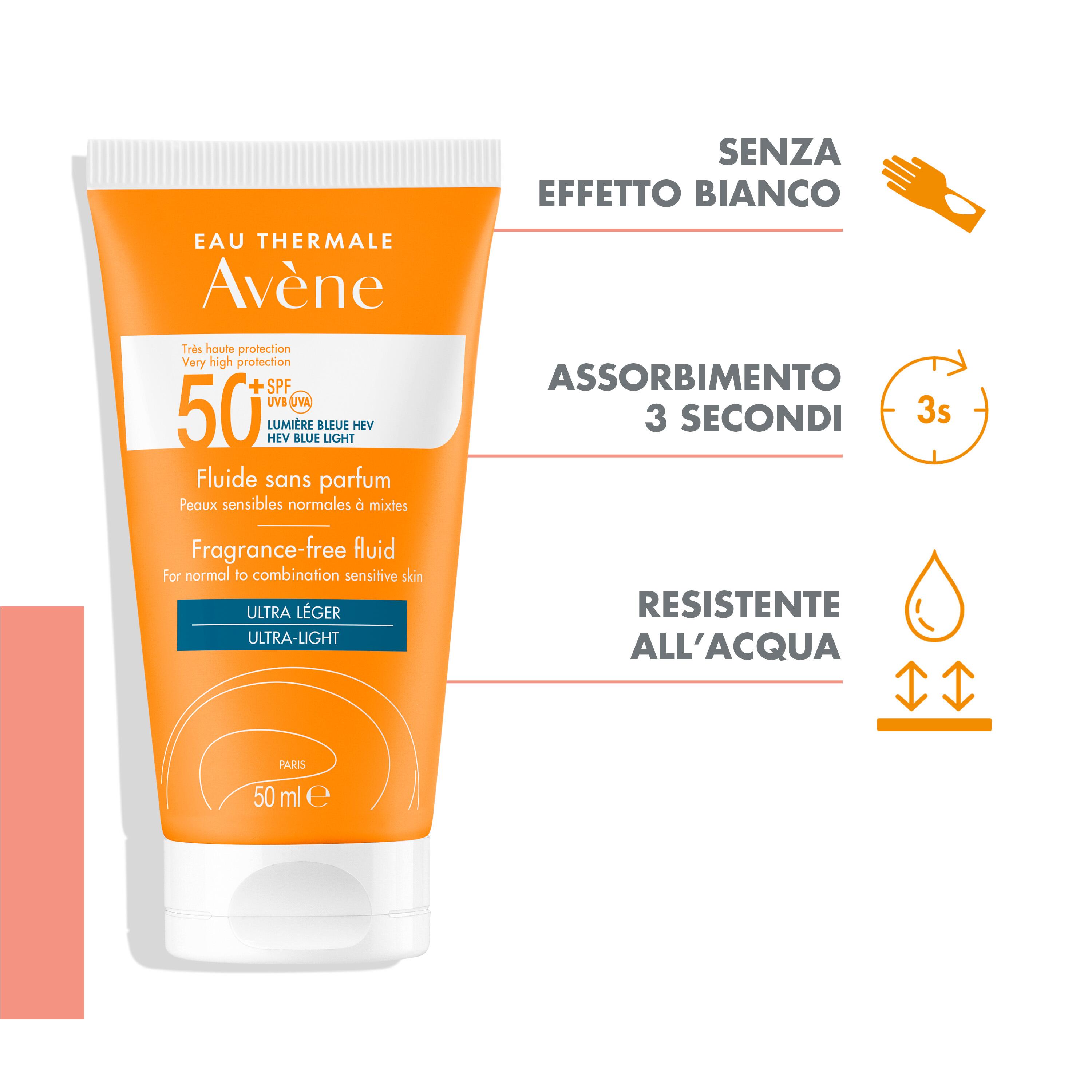 Avène Eau Thermale - Fluido Senza Profumo SPF50+ Protezione Molto Alta Viso 50 ml