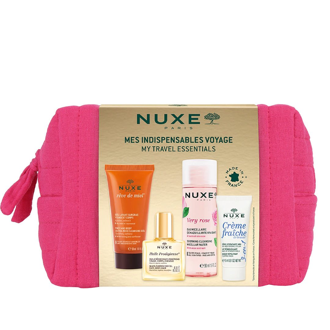 Nuxe Trousse Gli Essenziali da Viaggio Acqua Micellare 50ml + Crema 3 in 1 15ml + Huile 10ml + Gel Lavante 15ml