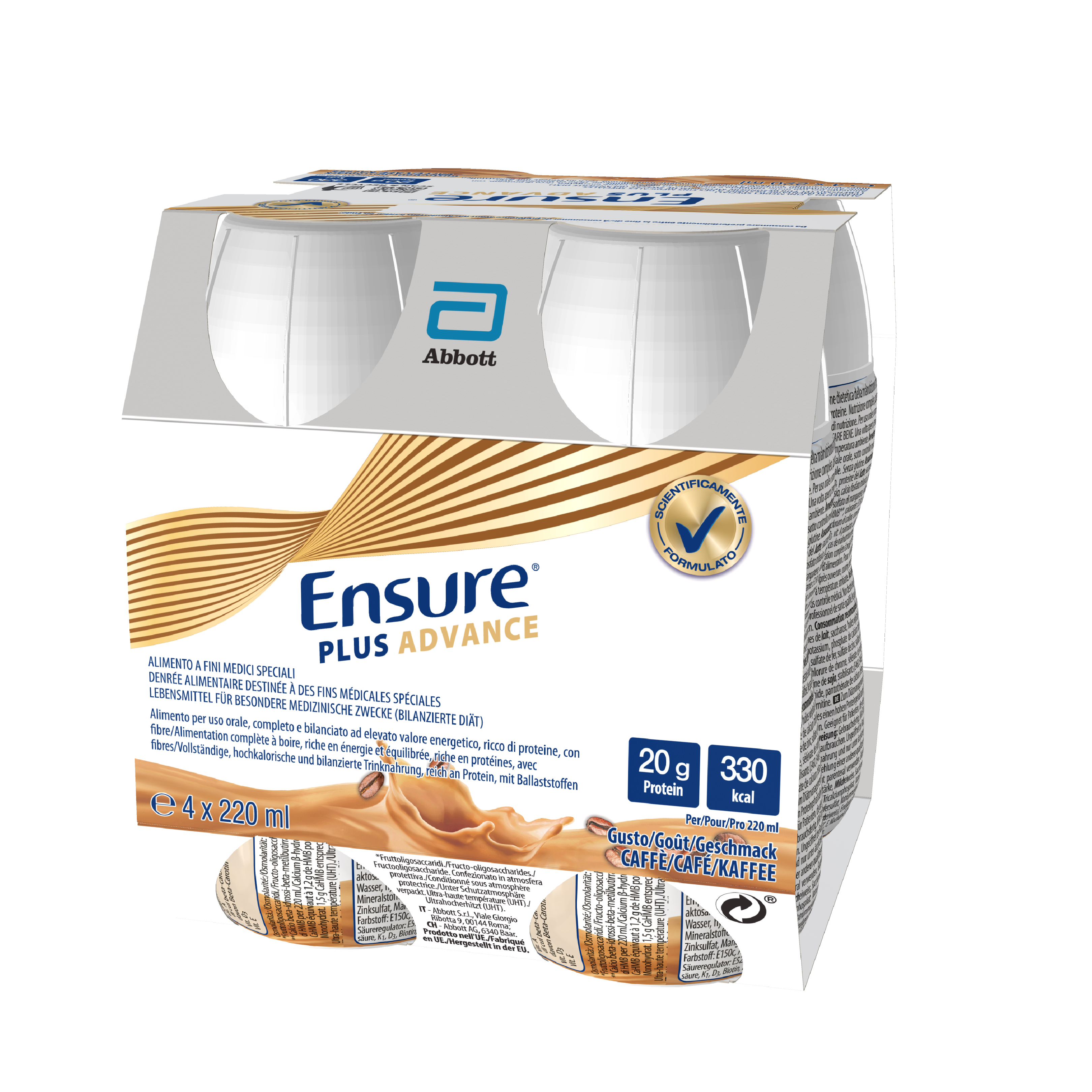 Ensure Plus Advance Alimento a Fini Medici Speciali Iperproteico ed Ipercalorico Caffè 4x220ml