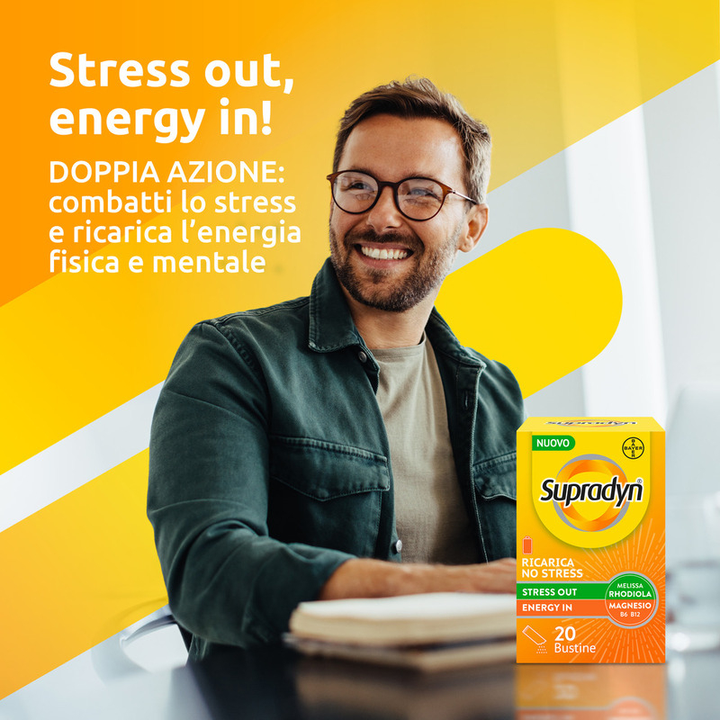 Supradyn Ricarica No Stress Integratore Multivitaminico con Magnesio ed Estratti Vegetali di Rhodiola e Melissa per combattere la Stanchezza Fisica e Mentale, Gusto Limone, 20 Bustine Supradyn Ricarica No Stress Integratore Multivitaminico con Magnesio ed Estratti Vegetali di Rhodiola e Melissa per combattere la Stanchezza Fisica e Mentale, Gusto Limone, 20 Bustine
