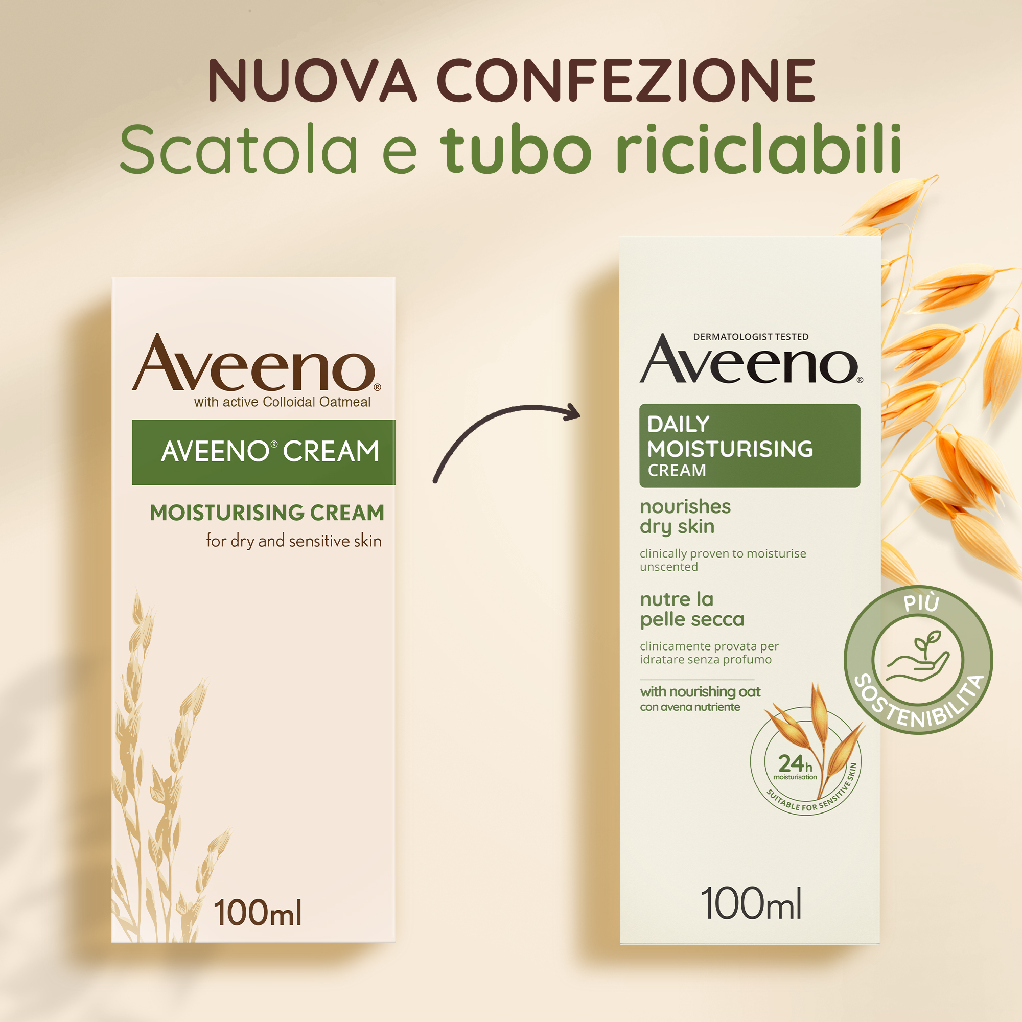 Aveeno Daily Moisturising Crema Idratante 100 ml, Crema corpo per pelli da normali a secche Aveeno Daily Moisturising Crema Idratante 100 ml, Crema corpo per pelli da normali a secche