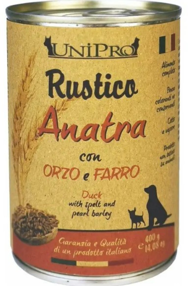 UNIPRO CANE RUSTICO ANATRA ORZO FARRO 400GR (lattina)