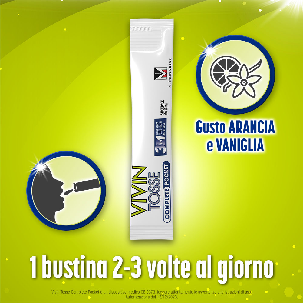 Vivin Tosse Complete 3in1 Pocket Tosse Secca, Grassa, Mal Di Gola 14 stickpack Vivin Tosse Complete 3in1 Pocket Tosse Secca, Grassa, Mal Di Gola 14 stickpack