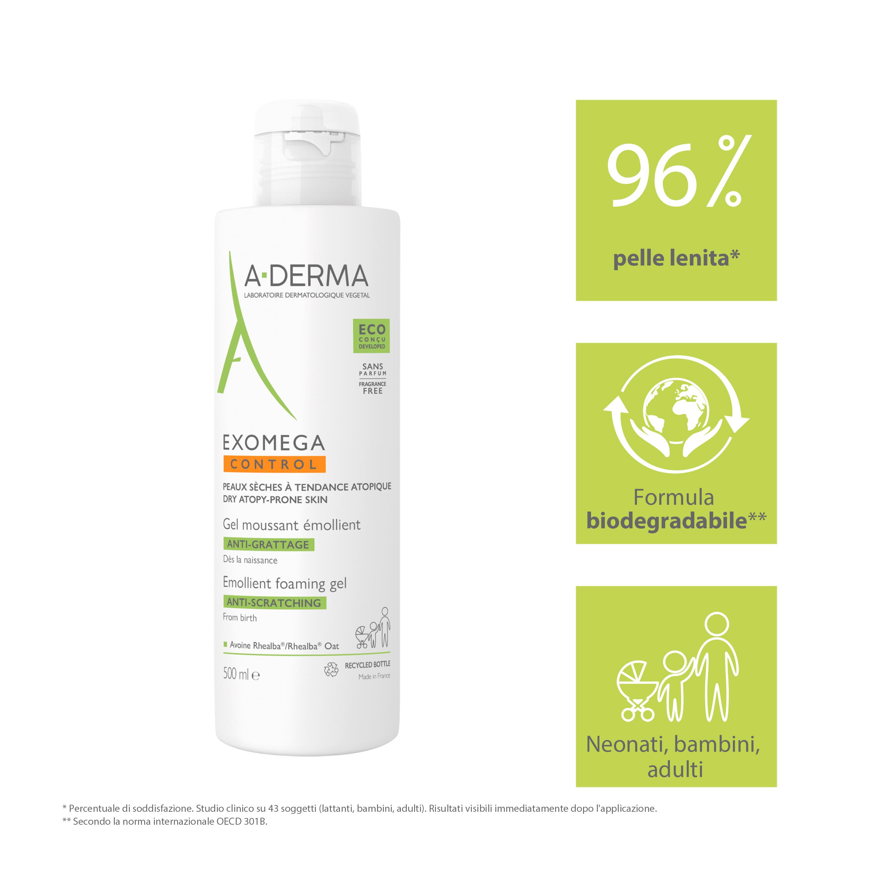 A-Derma Exomega Control - Gel Detergente Emolliente Per Pelle Secca A Tendenza Atopica 500 ml 