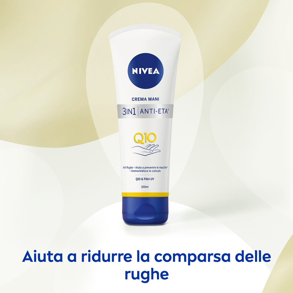 Nivea Q10 Crema Mani 3in1 Anti-Età Q10 100 ml, Crema mani idratante antirughe e antimacchie con Q10