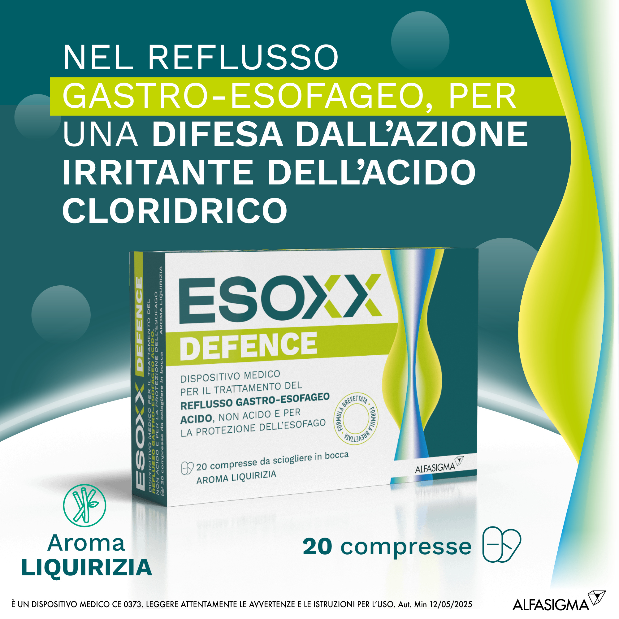 Esoxx Defence - dispositivo medico per sintomi da reflusso gastro esofageo, utile in caso di bruciore di stomaco -  20 compresse masticabili