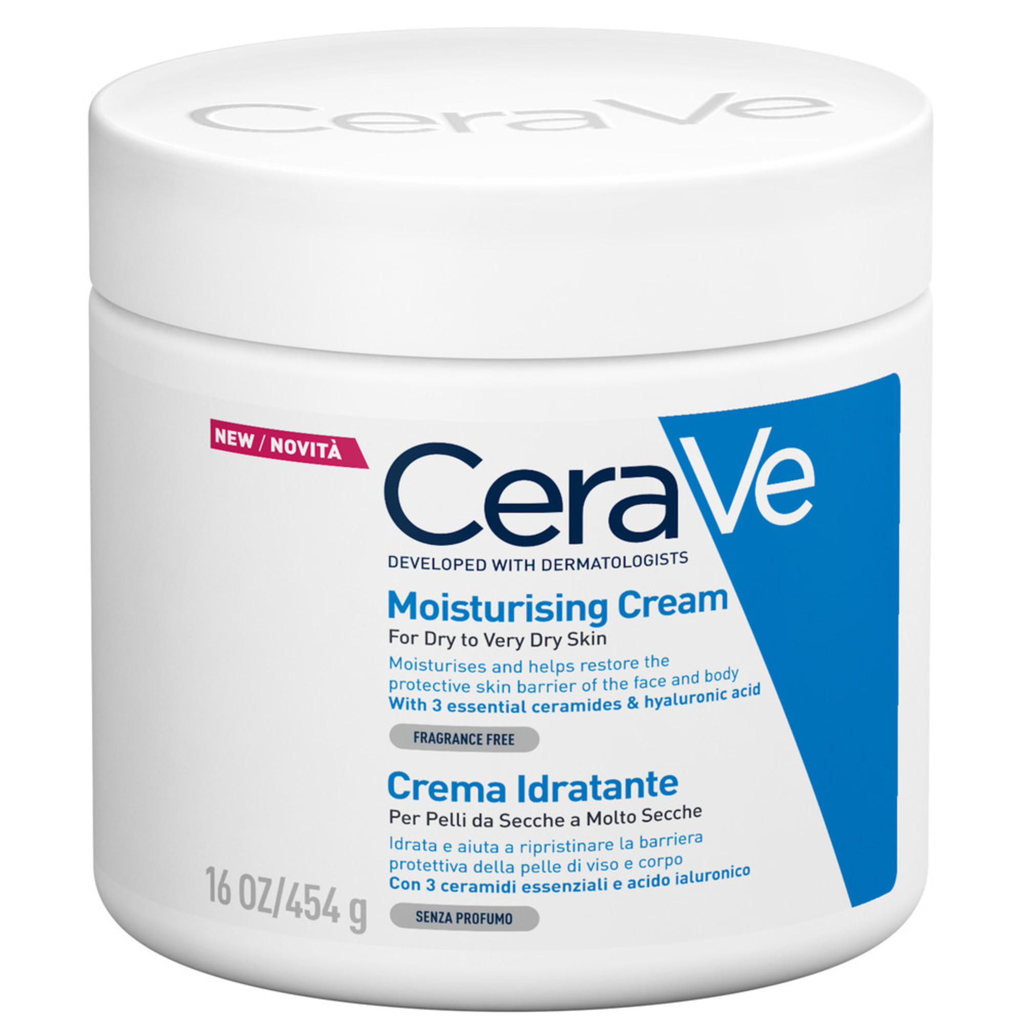 CeraVe Crema Idratante, Per Pelli Da Secche a Molto Secche Per il Corpo e il Viso, 454g