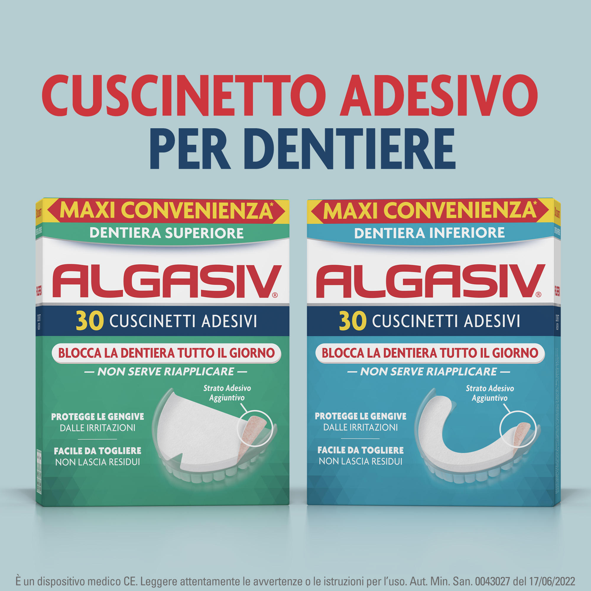 Algasiv - Adesivo per protesi dentaria superiore - 30 cuscinetti