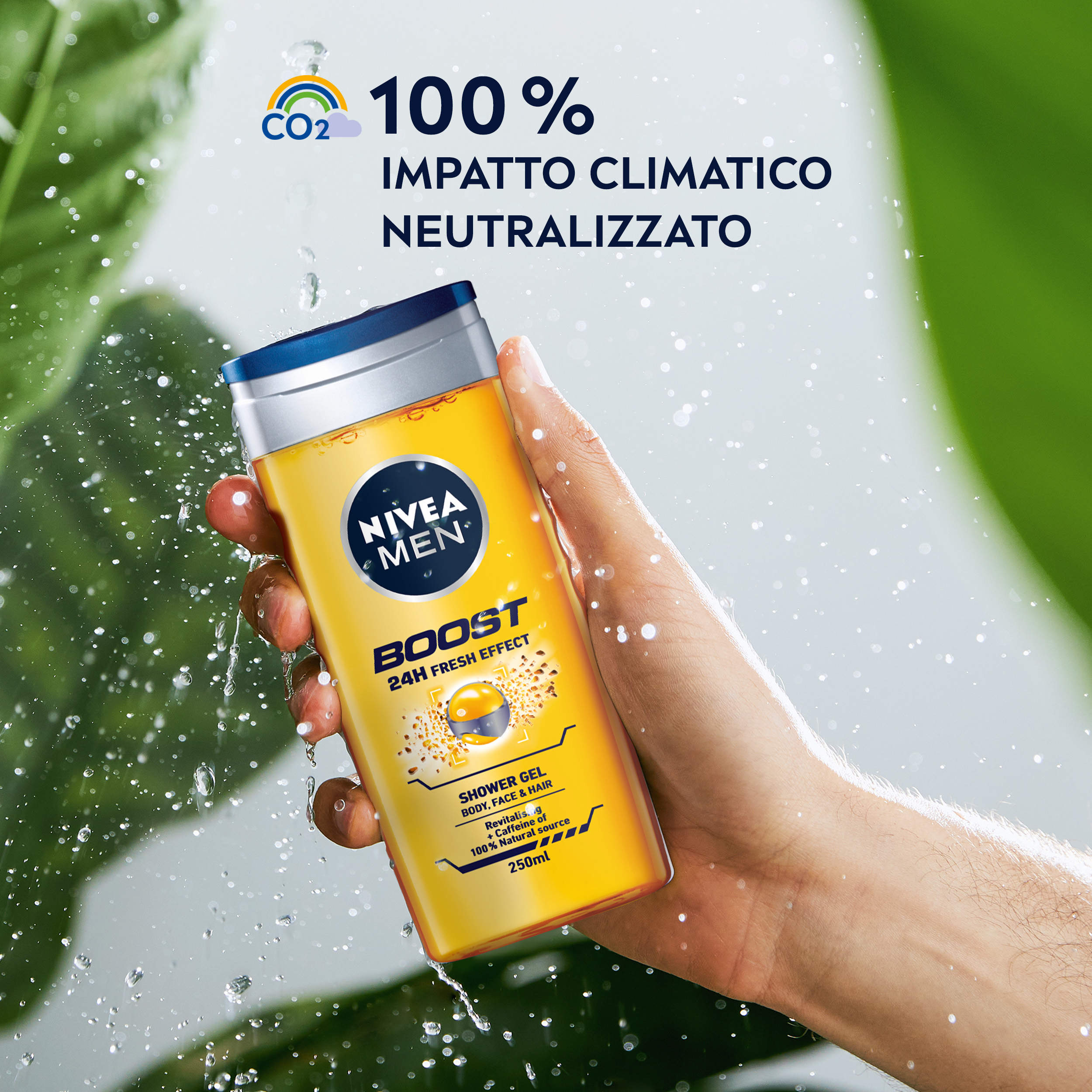 Nivea Men Doccia Shampoo Boost 250 ml, Docciaschiuma uomo energizzante per viso, corpo e capelli