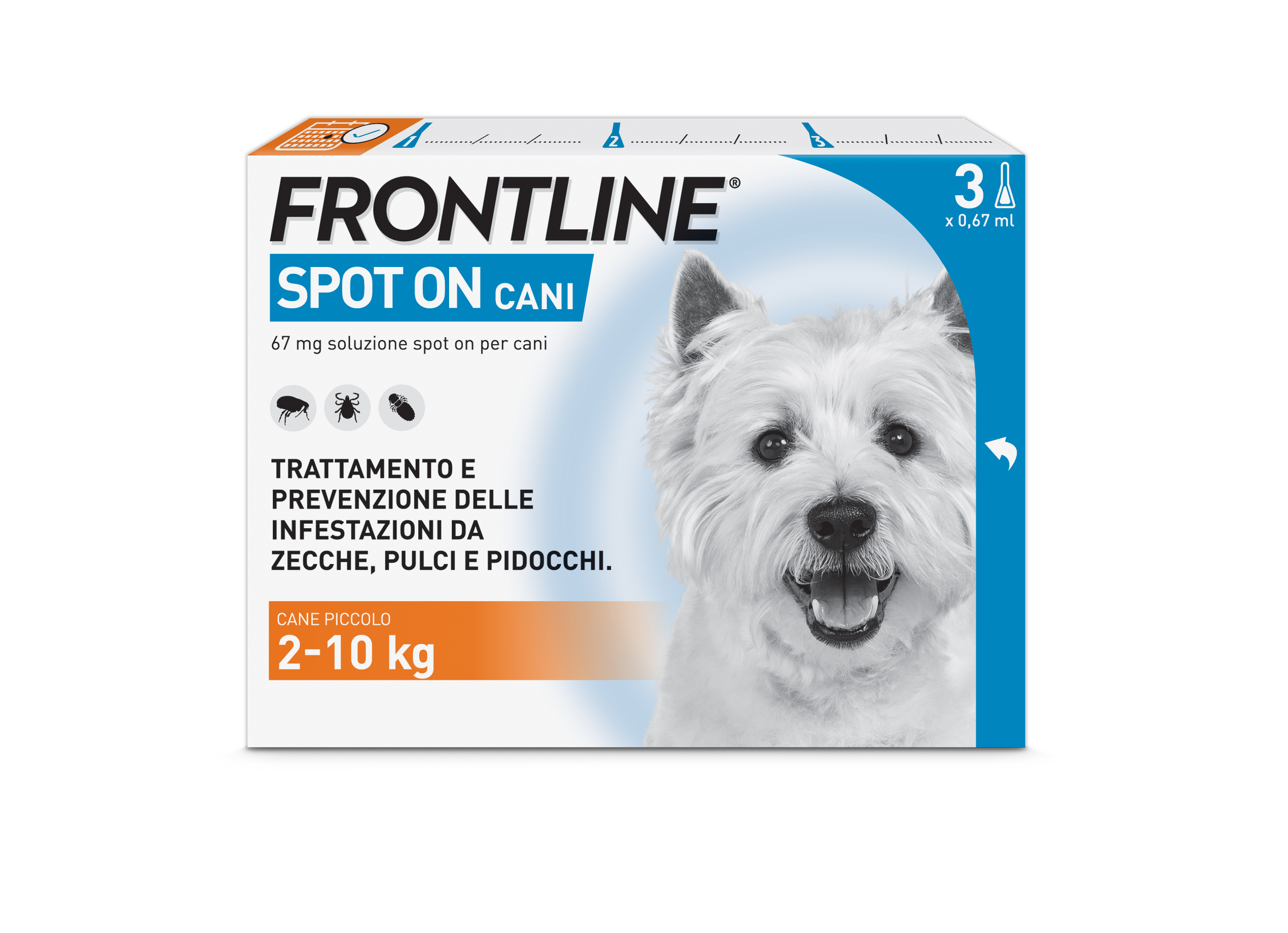 Frontline Spot On Cani x3 Pipette, Antiparassitario per Cani e Cuccioli (2-10Kg), Contro Pulci, Zecche E Pidocchi