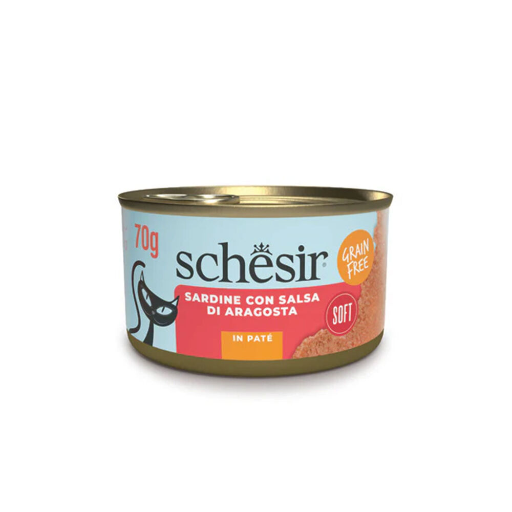 SCHESIR GATTO PATÃ‰ GRAIN FREE SARDINE CON SALSA ARAGOSTA 70GR (lattina)