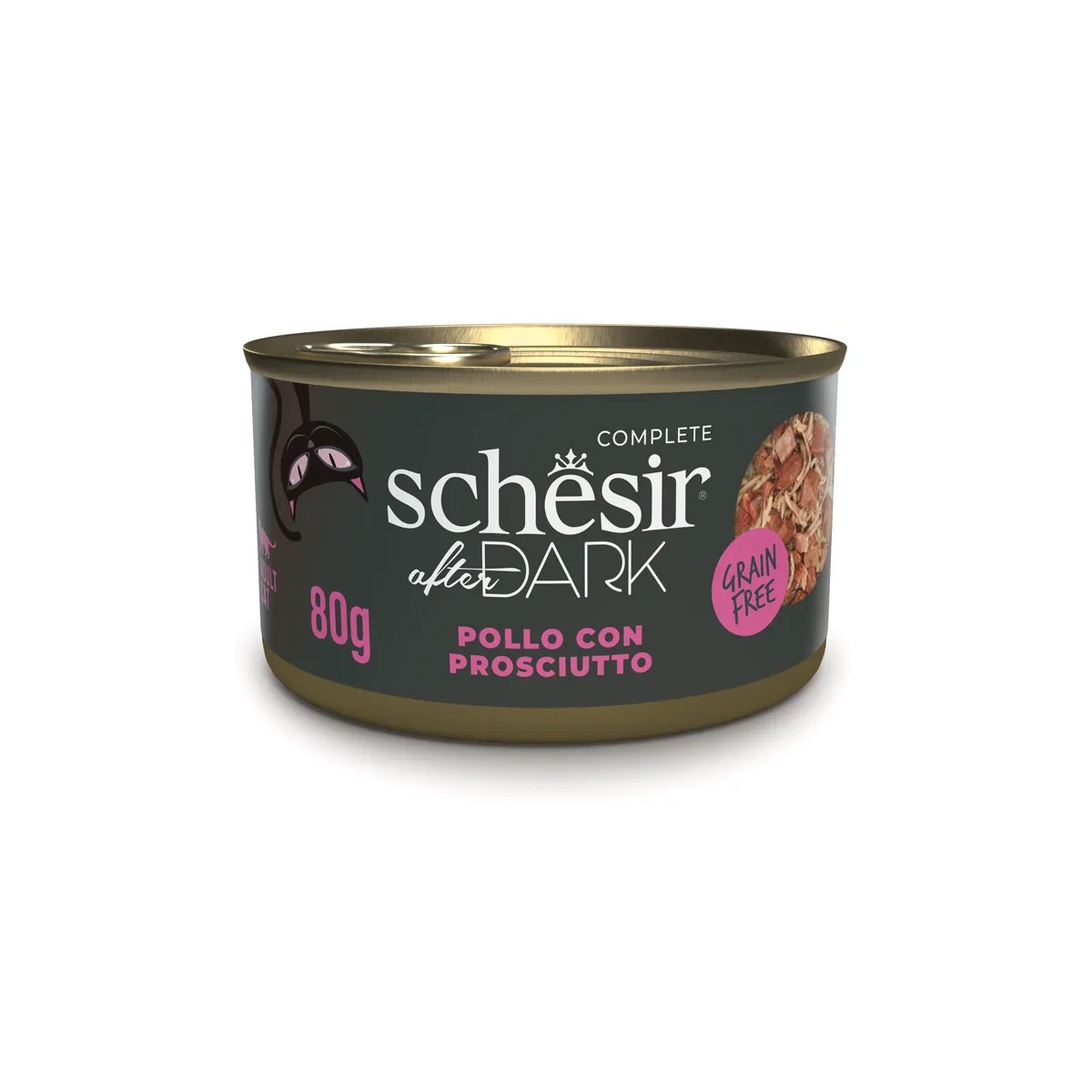 SCHESIR GATTO AFTER DARK GRAIN FREE POLLO PROSCIUTTO 80GR (lattina)
