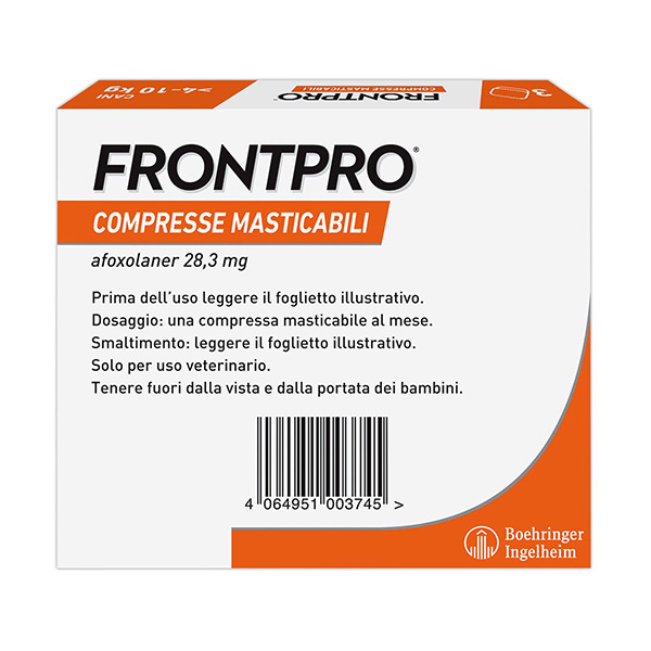 FRONTPRO x3 Compresse Masticabili Antiparassitario Per Cani (4-10Kg) Contro Pulci, Zecche, Uova e Larve FRONTPRO x3 Compresse Masticabili Antiparassitario Per Cani (4-10Kg) Contro Pulci, Zecche, Uova e Larve