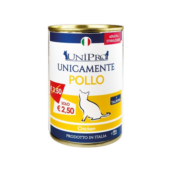 UNIPRO GATTO UNICAMENTE ADULTI STERILIZZATI POLLO 400GR FLASH (lattina)