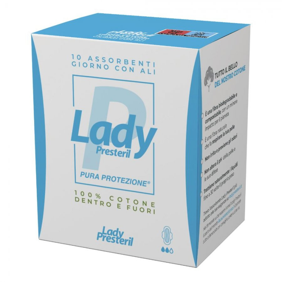 Lady Presteril Cotton Assorbenti Giorno Con Ali in Cotone