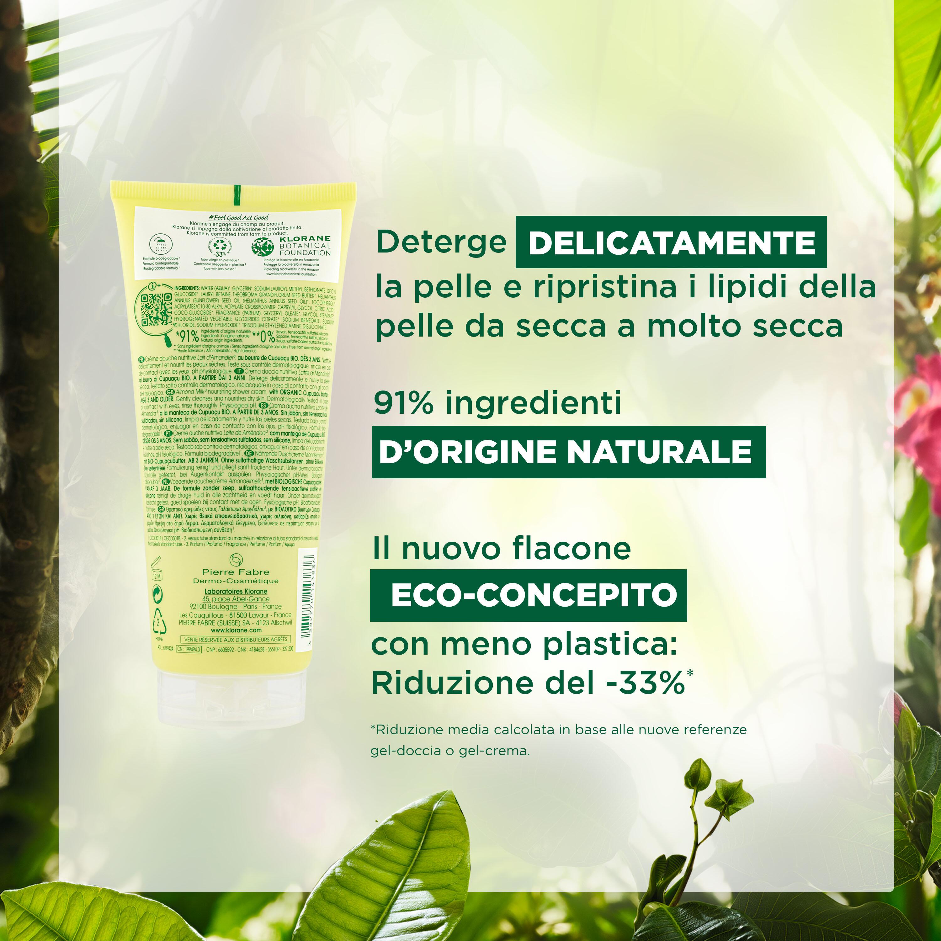 Klorane - Crema Doccia Nutritiva Al Profumo Latte di Mandorla Per Pelle Da Secca A Molto Secca 200 ml