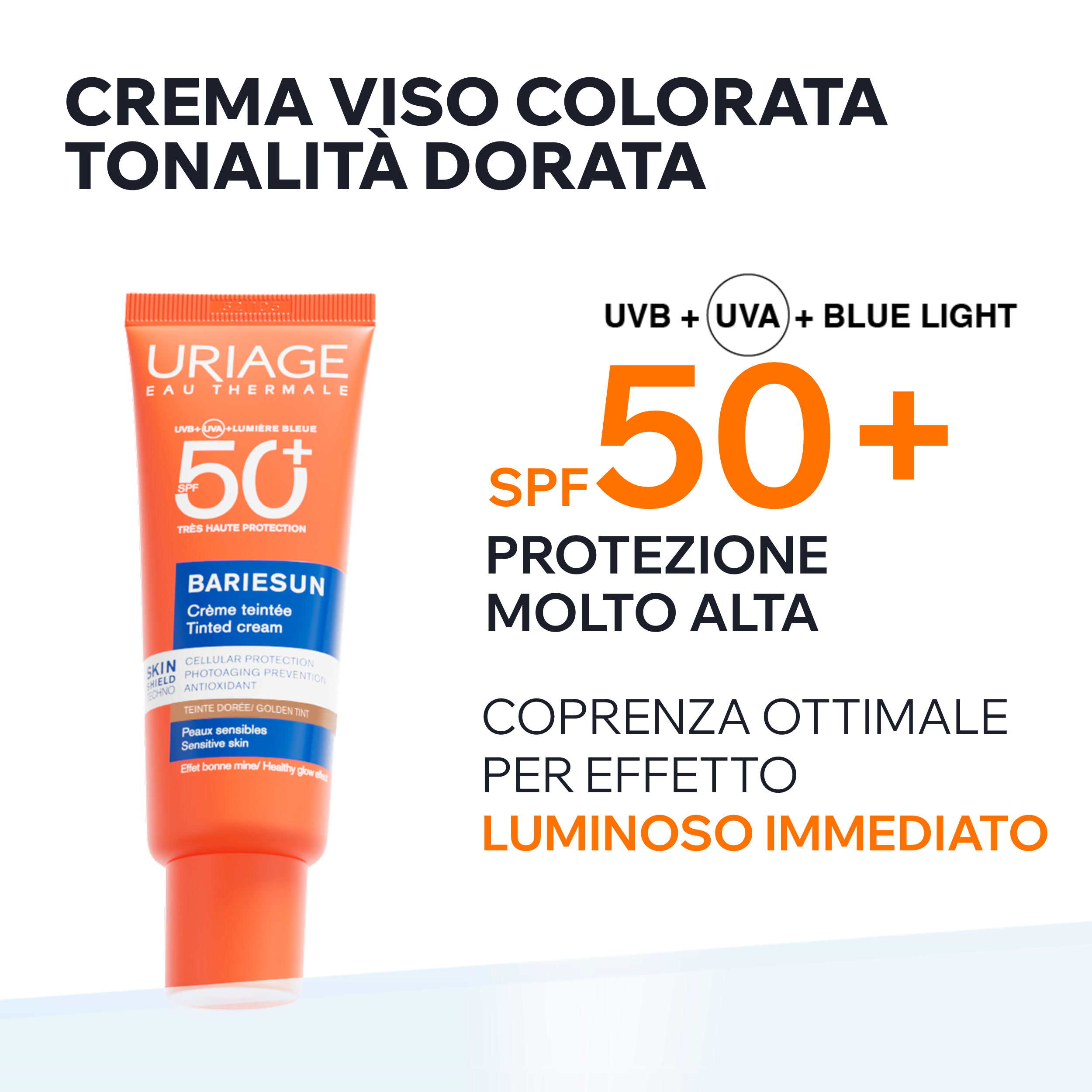 Uriage - Bariésun Crema Colorata SPF50+ Protezione Solare Viso 50 ml - Tonalità Dorata