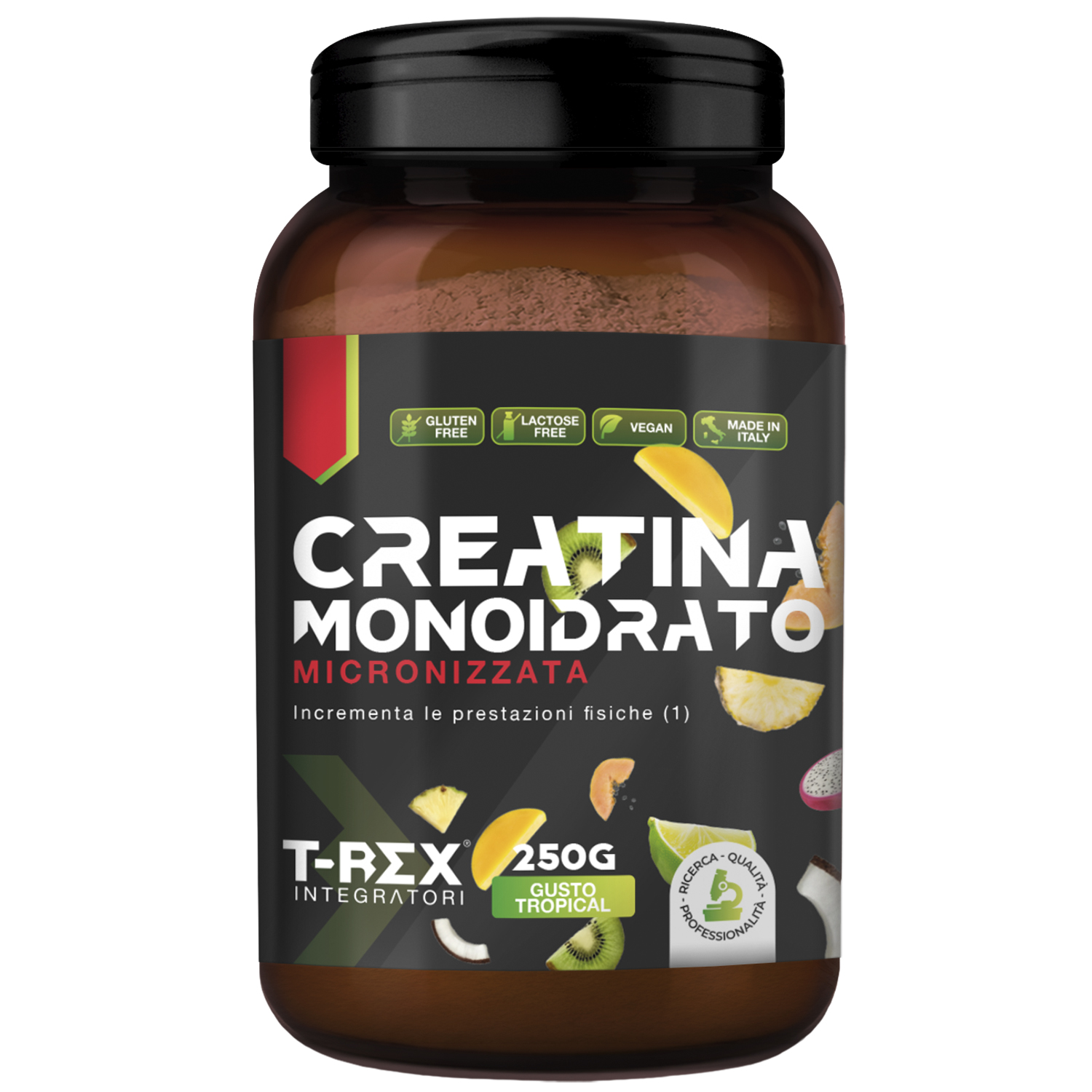 T-Rex Integratori Creatina Monoidrato Micronizzata Gusto Tropical 250 g - Integratore Di Creatina