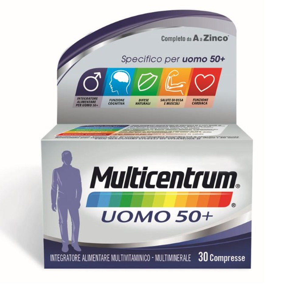 Multicentrum Uomo 50+ Integratore Alimentare Multivitaminico Multiminerale Vitamina C B6 Zinco 30Cpr