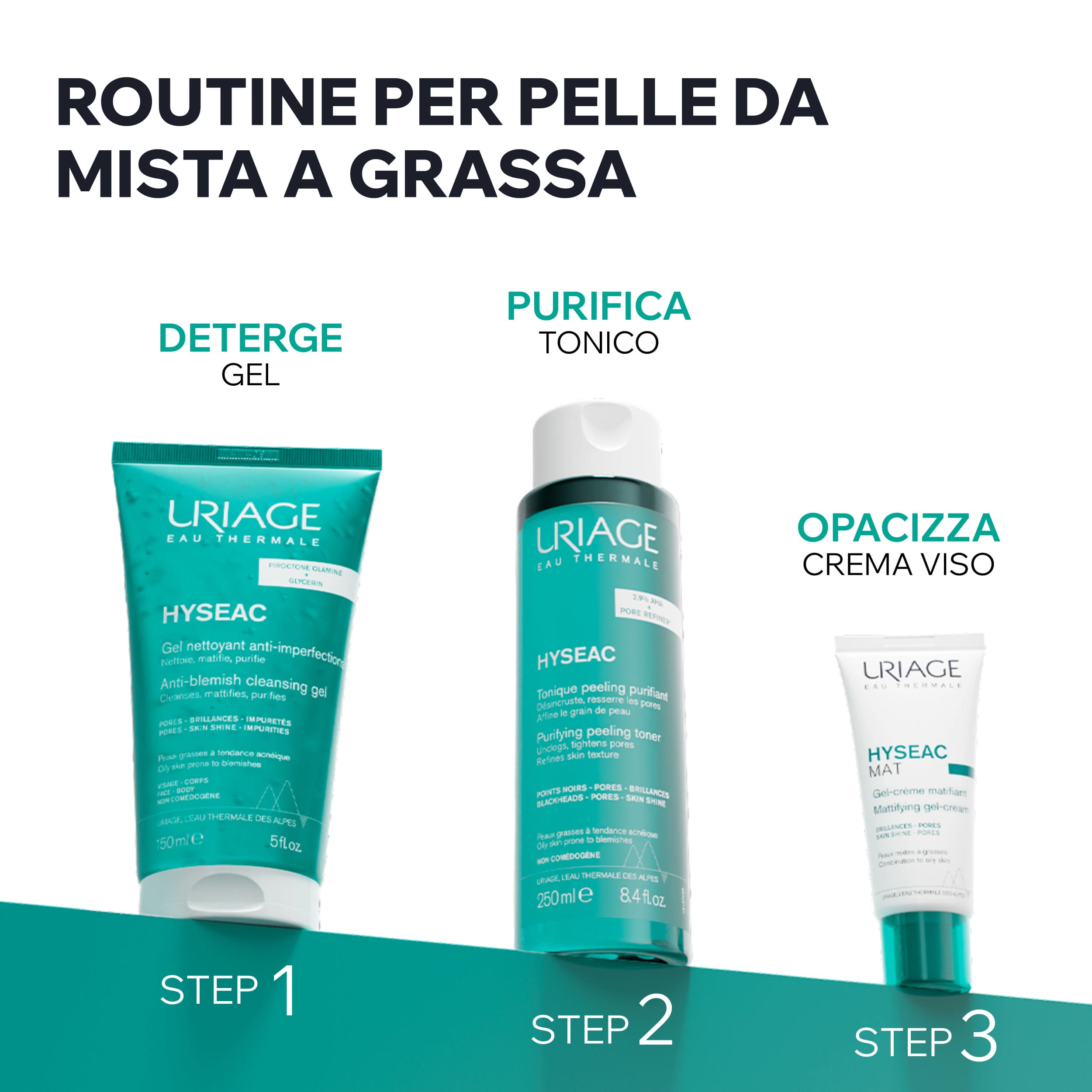 Uriage - Hyséac Mat - Gel-Crema Viso Opacizzante, Idratante E Astringente 40 ml