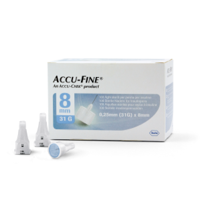 Accu-Fine Aghi Penna Per Insulina 8mm 30G 100 Pezzi