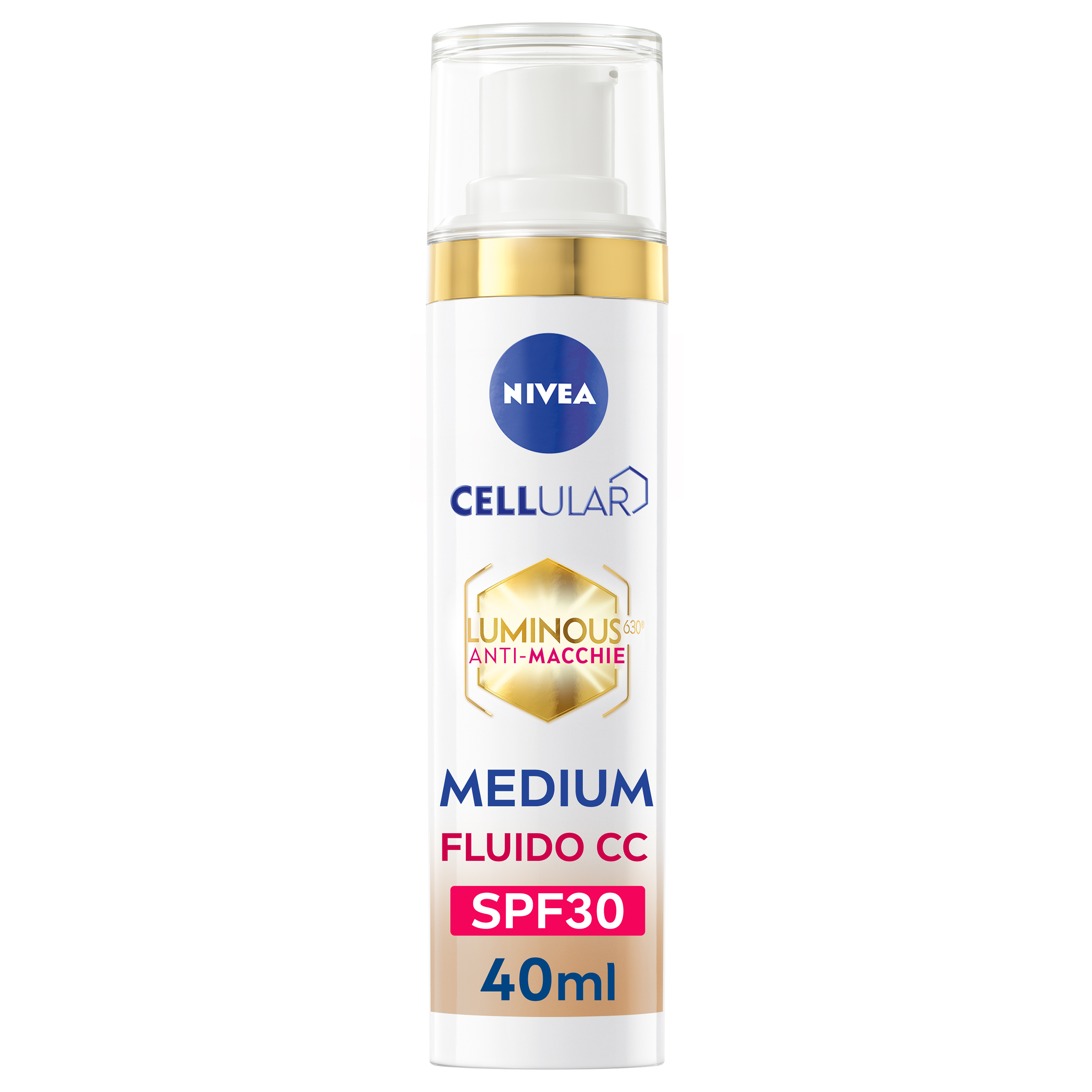 Nivea Cellular Luminous630 Fluido CC Cream SPF 30 Medium 40 ml, Crema viso colorata anti-macchie