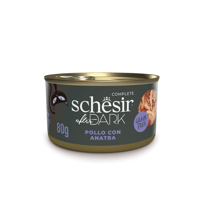 SCHESIR GATTO AFTER DARK GRAIN FREE BRODO ADULT POLLO ANATRA 80GR (lattina)