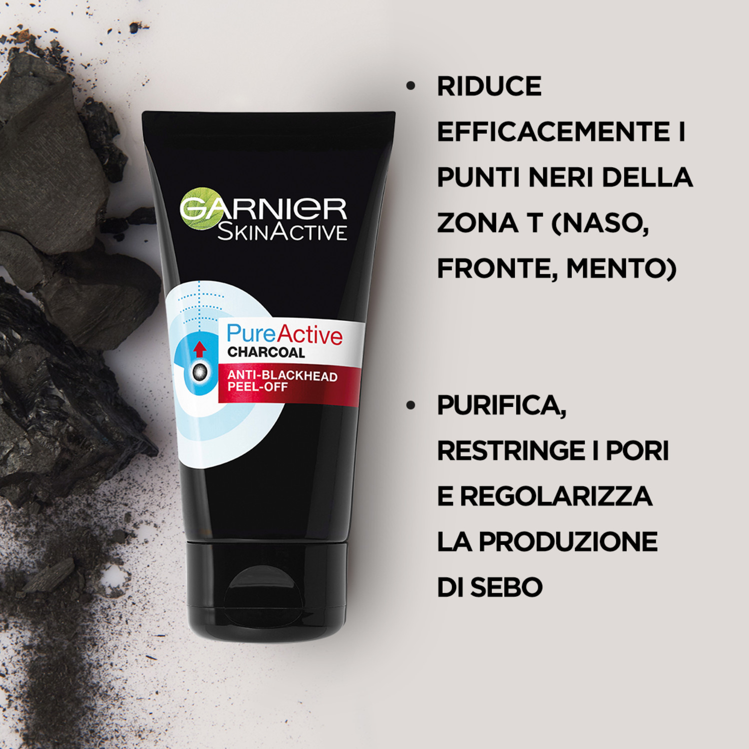Garnier Maschera Peel-Off Pure Active Charcoal, Gel detergente arricchito con carbone e acido salicidico, Perfetto per la zona T, Anti imperfezioni e punti neri, 50 ml