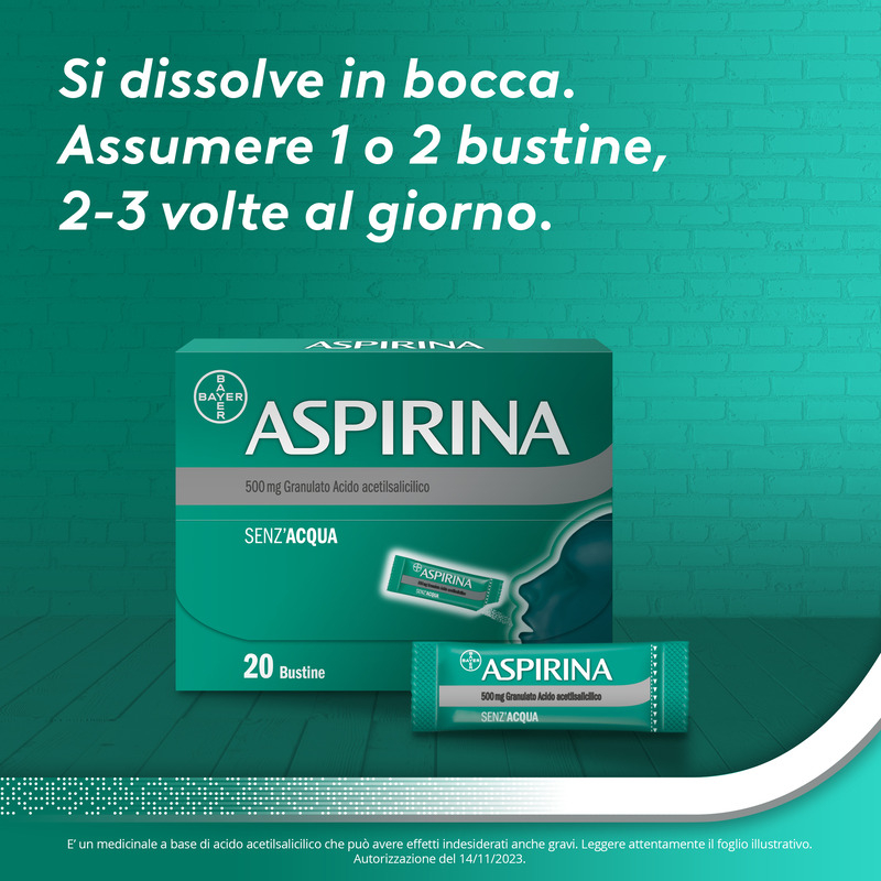 Aspirina in Granuli Senza Acqua, Antidolorifico e Antinfiammatorio contro Mal di Testa, Dolore e Infiammazione, Aroma Cola, 20 Buste orosolubili Aspirina in Granuli Senza Acqua, Antidolorifico e Antinfiammatorio contro Mal di Testa, Dolore e Infiammazione, Aroma Cola, 20 Buste orosolubili