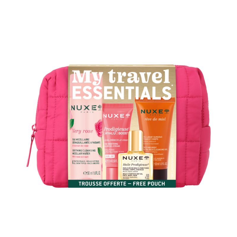 Nuxe - Trousse My Travel Essential - Acqua Micellare 50 ml + Crema Gel Illuminante 15 ml + Huile Prodigieuse 10 ml + Gel Viso E Corpo 30 ml