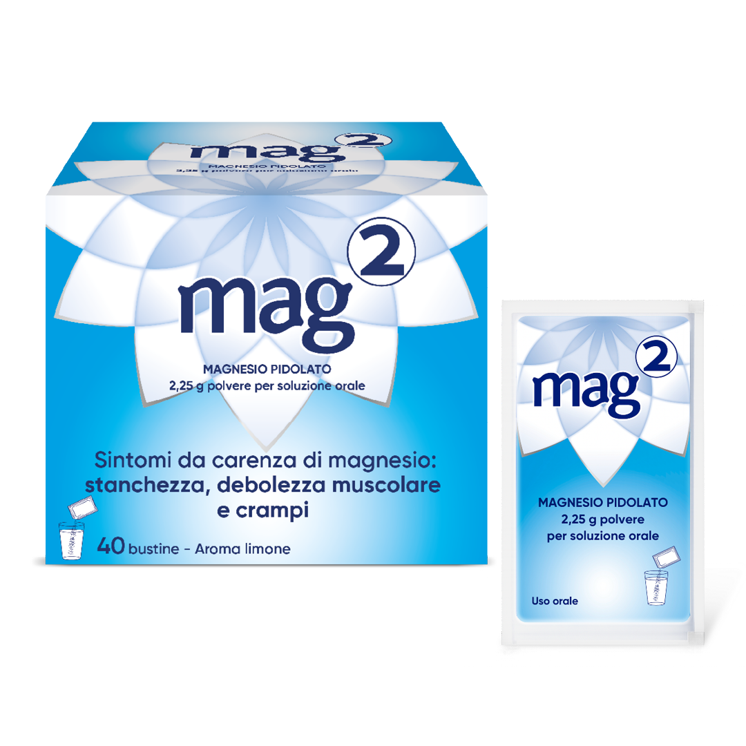 MAG2 Magnesio Pidolato 2,25 g Polvere - Soluzione Orale Per Stanchezza E Debolezza Muscolare 40 Bustine