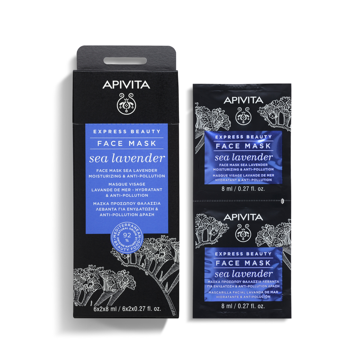 Apivita Beauty Sea Lavander - 2 Maschere Viso Idratanti E Anti-Inquinamento Con Lavanda Marina