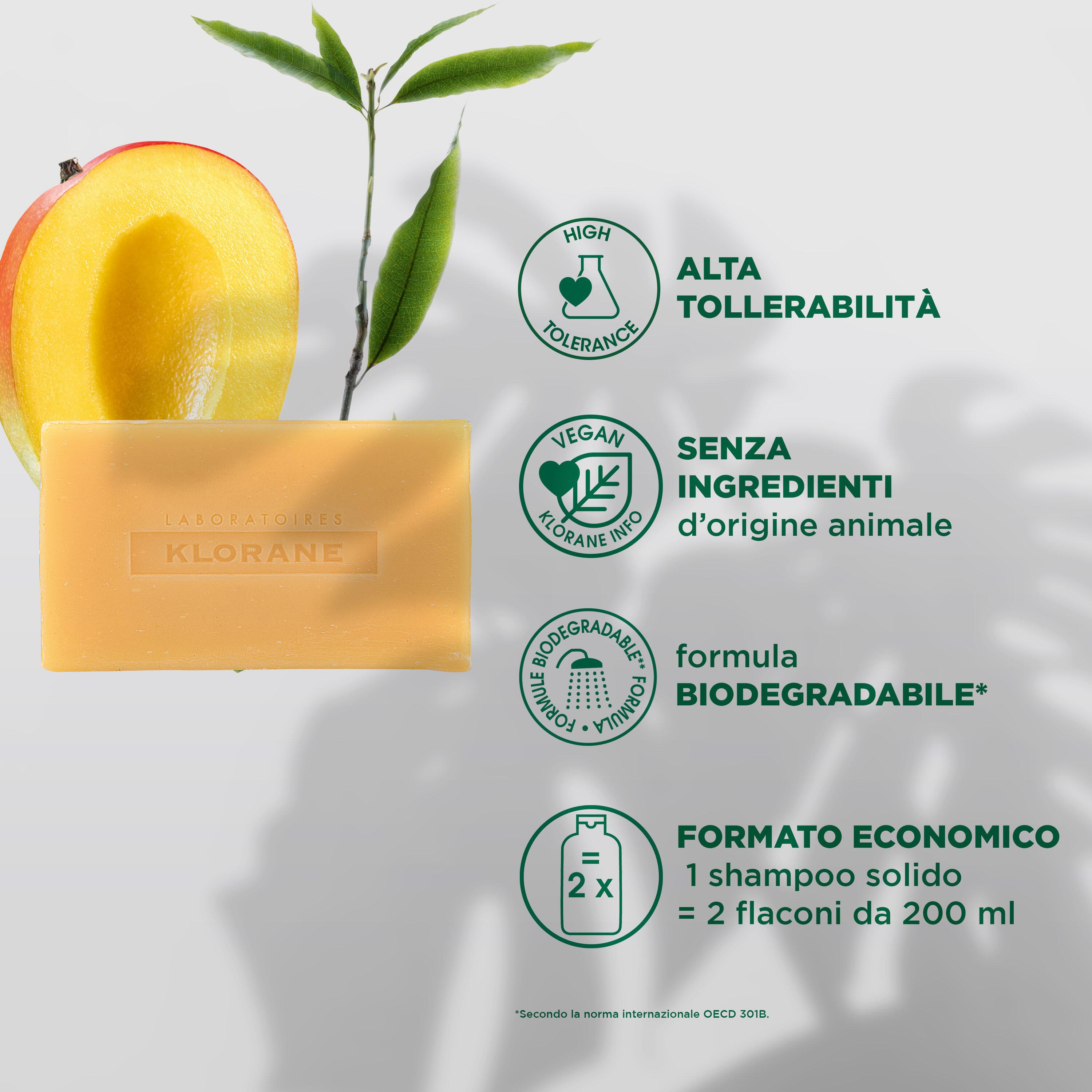 Klorane - Shampoo Solido Nutritivo Al Mango Per Capelli Secchi 80 g