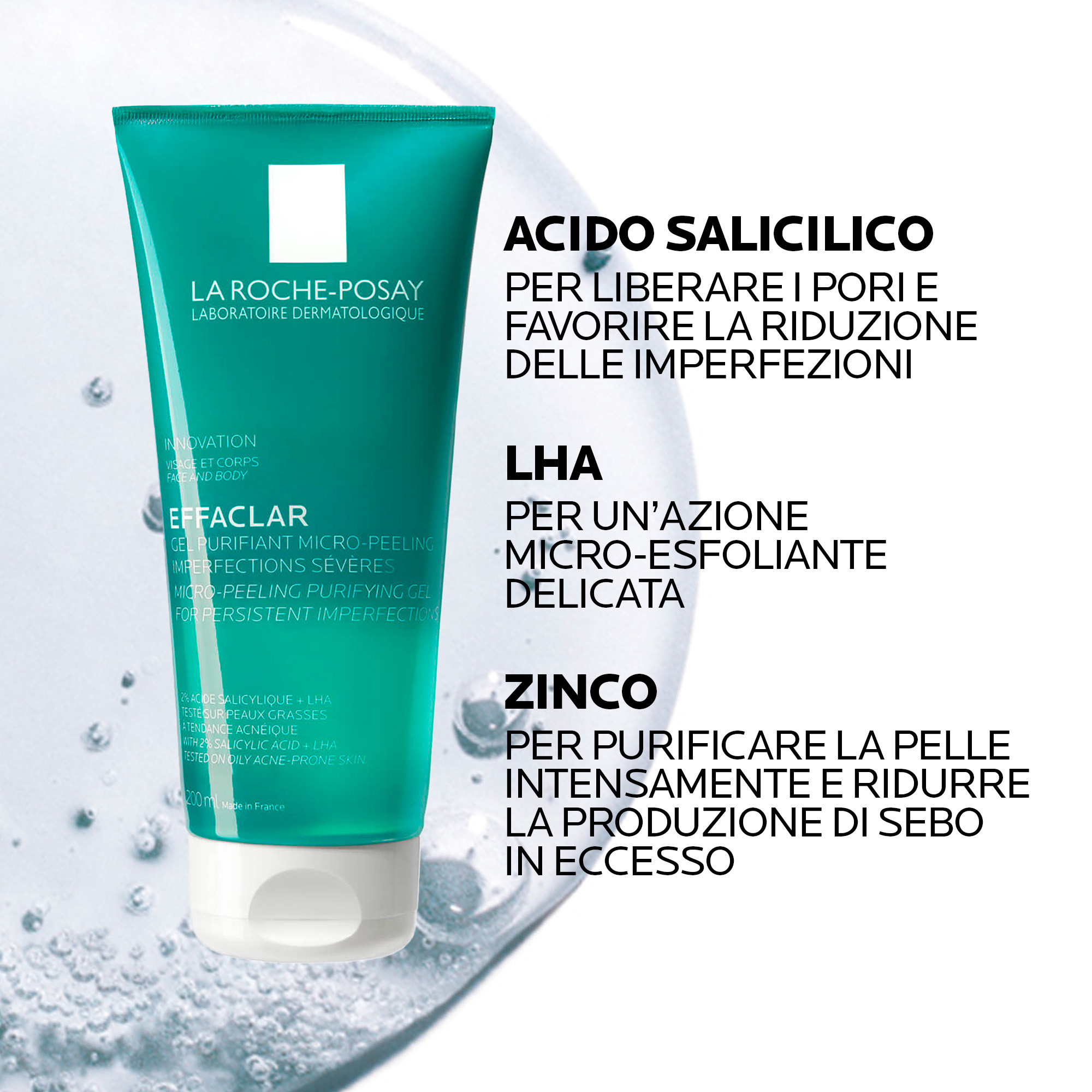 La Roche-Posay Effaclar - Gel Purificante Micro-Peeling Per Pelle Mista, Grassa o Acneica 200 ml