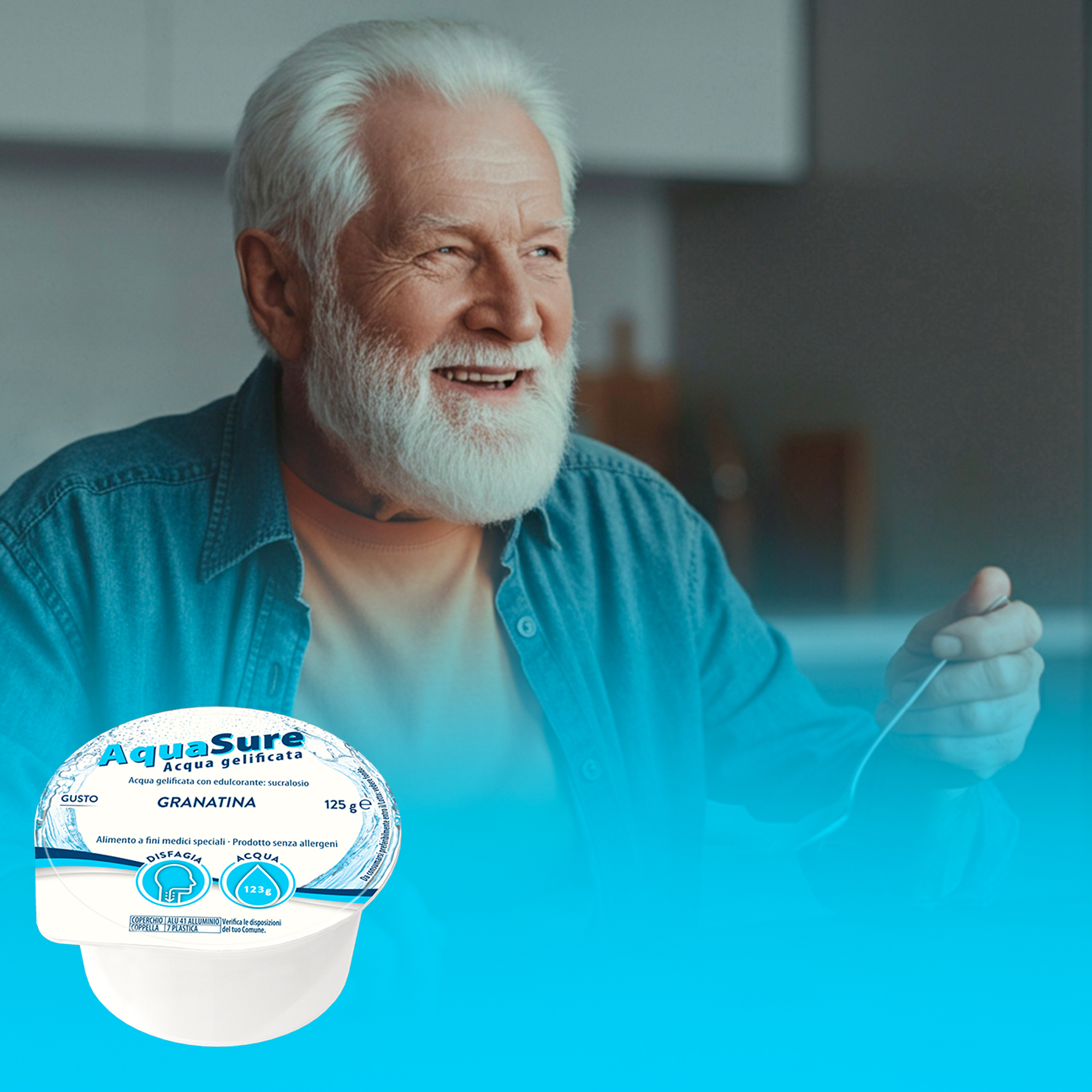 AquaSure Acqua Gelificata per il trattamento dietetico di soggetti affetti da disfagia e problemi della deglutizione 24x125 g